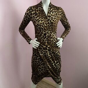 Joseph Ribkoff Leopard Animal Print Dress Wrap 2 Body Con Long Sleeve Stretchy